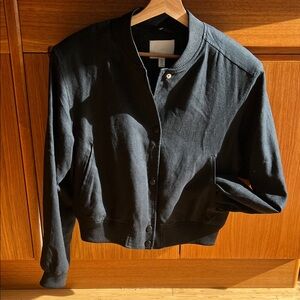 Black/ Deep Navy Linen Blend Women’s Bomber Jacket
